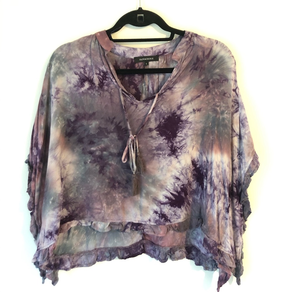 Purple grayish tie-dye crop top